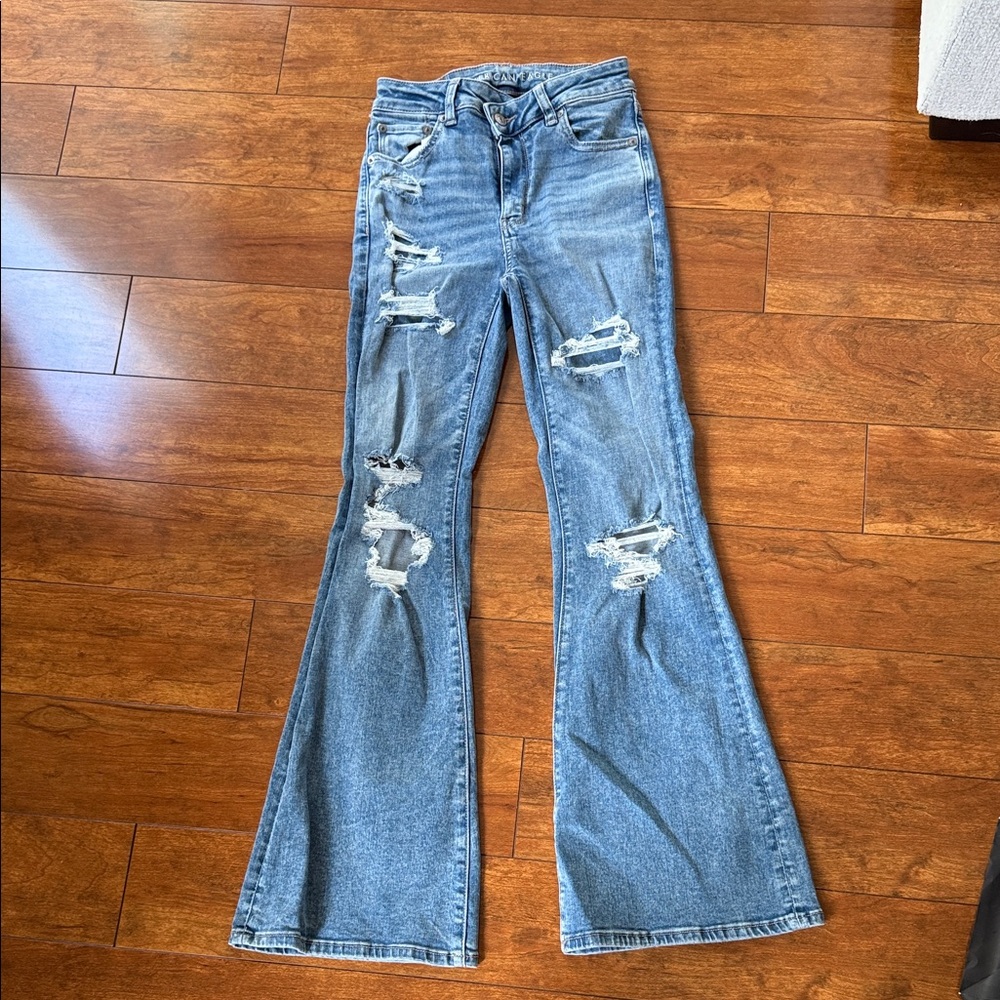 American Eagle Distressed Blue Flare Jeans